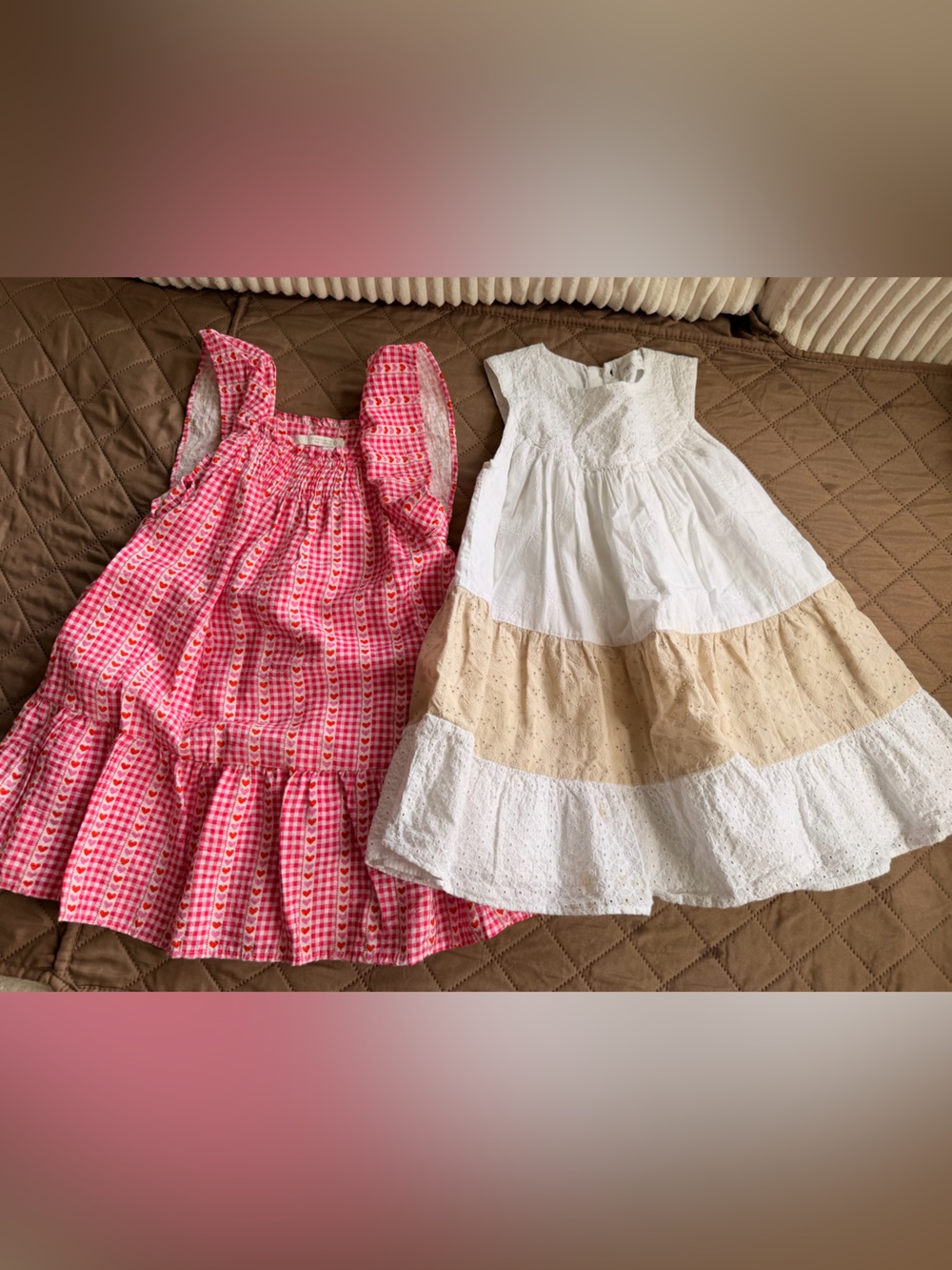 Zara Girls' Dresses - White Eyelet & Pink Heart Print